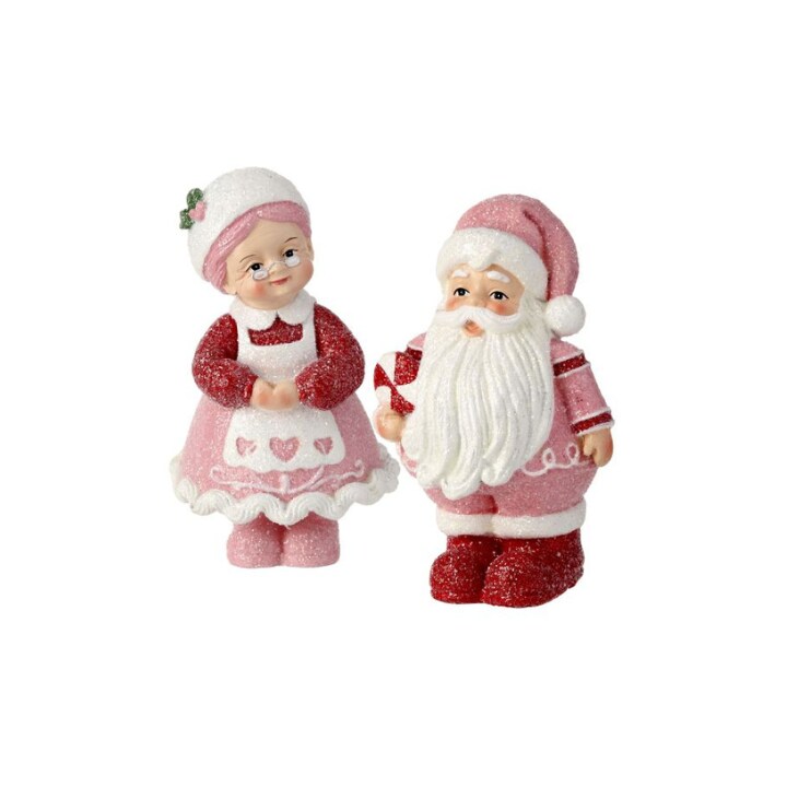 6&#x22; Pink Santa and Mrs. Claus Figurine Set &#x2013; Resin Candy Christmas Decorations-MTX73326