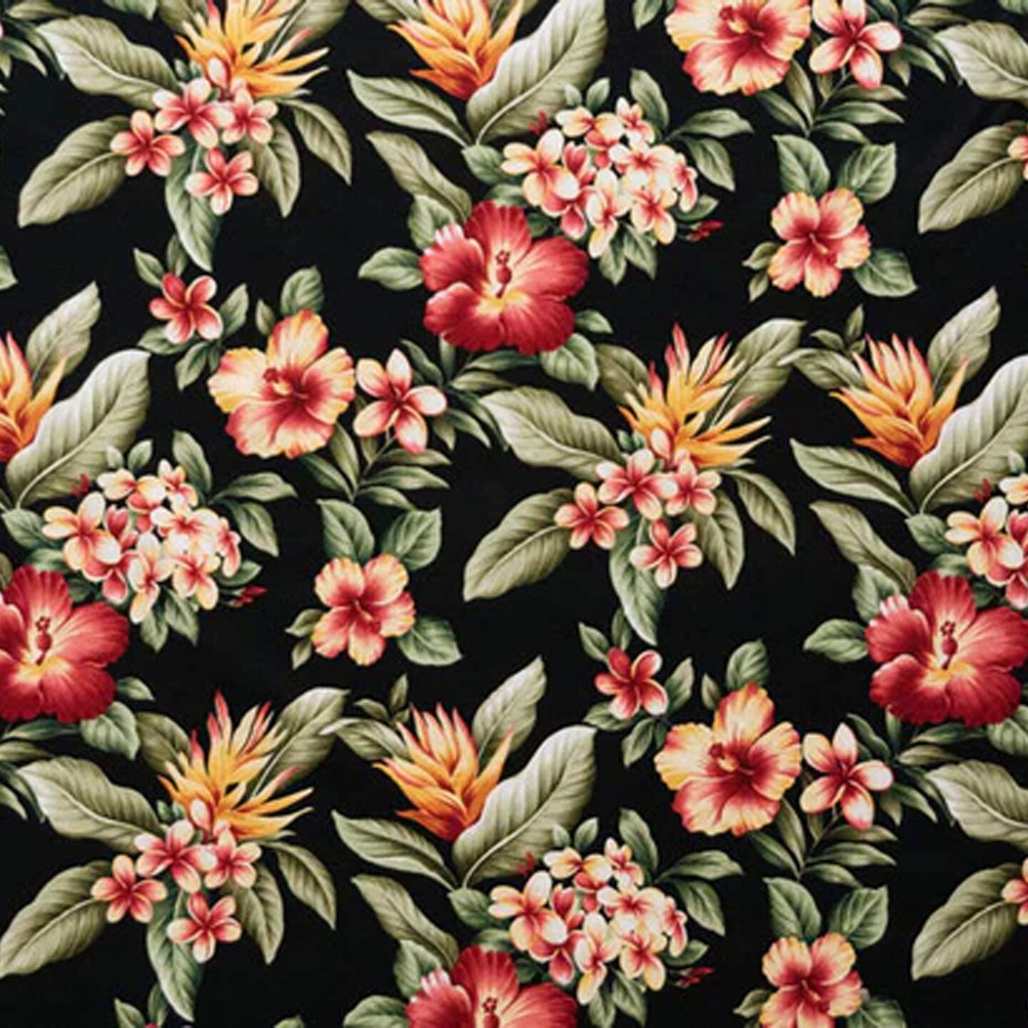 1 Yard Plumeria Hibiscus Banana Leaf Fabric, 100% Cotton Upholstery Fabrication, 56-58 inches Wide