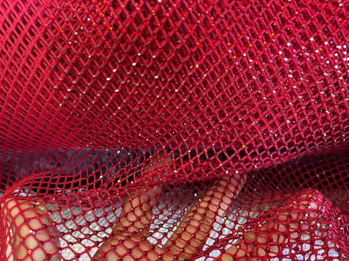 1 Yard Sparkly AB Rhinestone Fishnet Fabric Stretch Mesh for Costumes, Décor, and Apparel