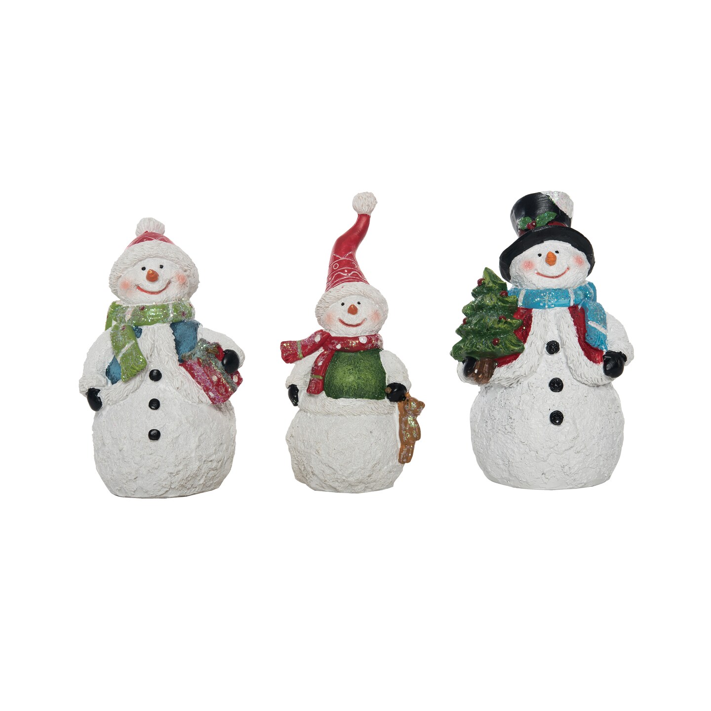 Multicolor Christmas Snowman Figurine Set of 3 Glitter Detail