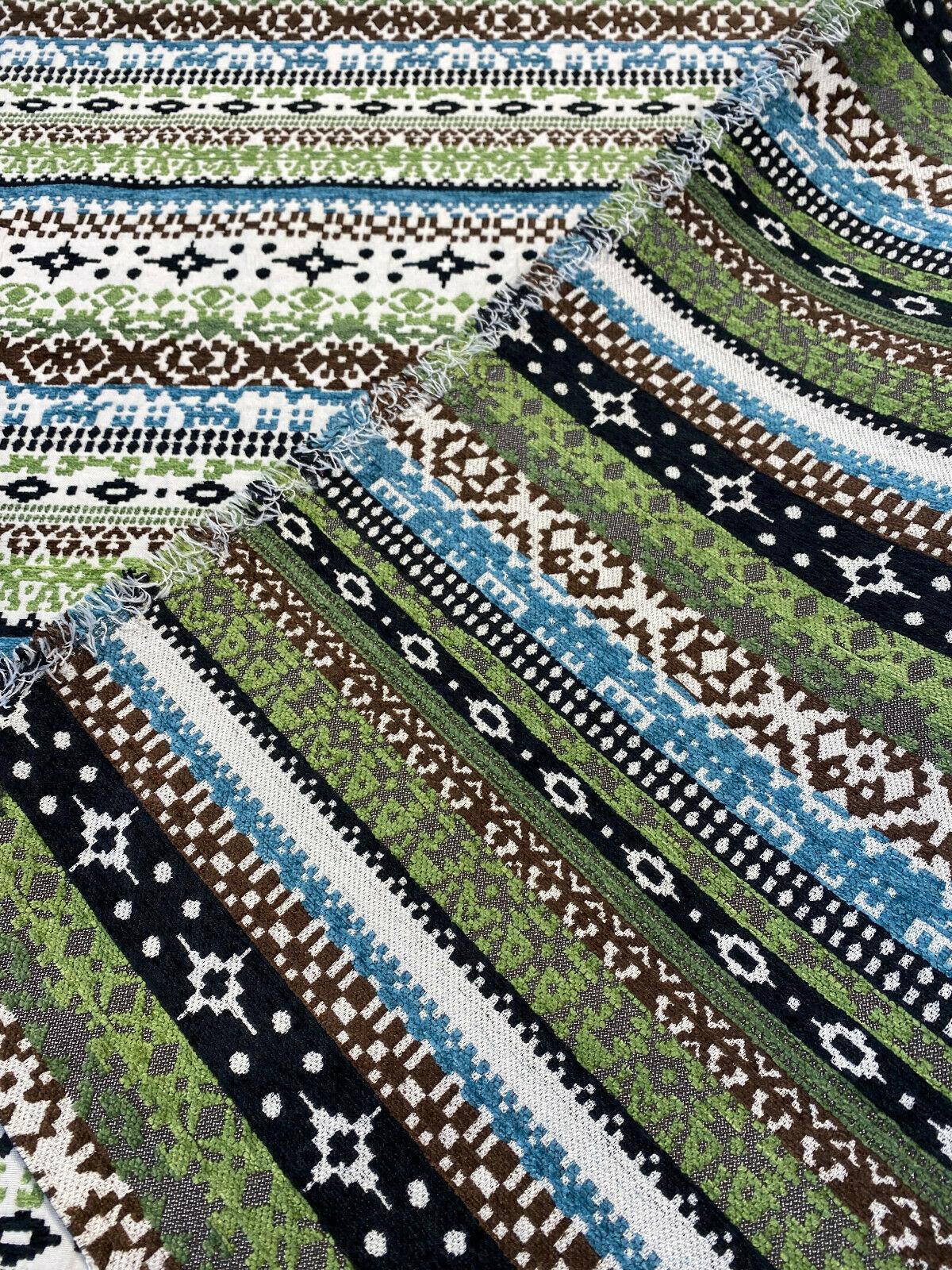 1 Yard Green Blue Stripe Chenille Tapestry Upholstery Fabric 56" Width 100% Polyester