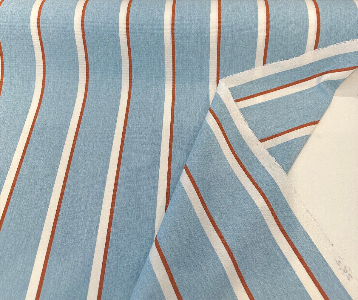 1 Yard Trinity Pool Blue Rust Stripe Outdoor Drapery Upholstery Fabric 54 Inch Width
