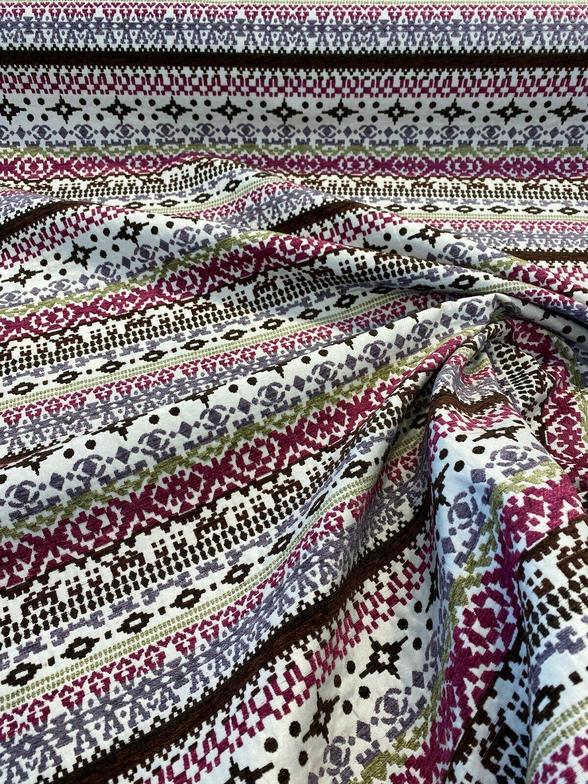 1 Yard Upholstery Chenille Fabric Razzmatazz Stripe Purple Tapestry Bohemian 100% Polyester 56 Inch Width