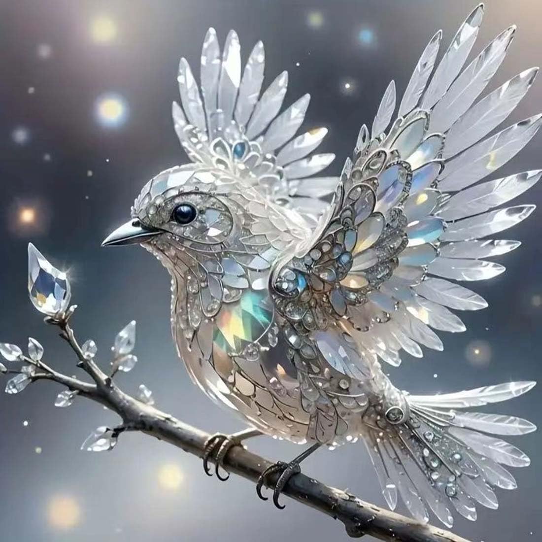 Winter White Bird Diamond Painting Kit for Adults – 5D Full Drill DIY Diamond Art for Beginners – Gem Dot Craft Kit for Home Wall Decor – 12x12 Inch
