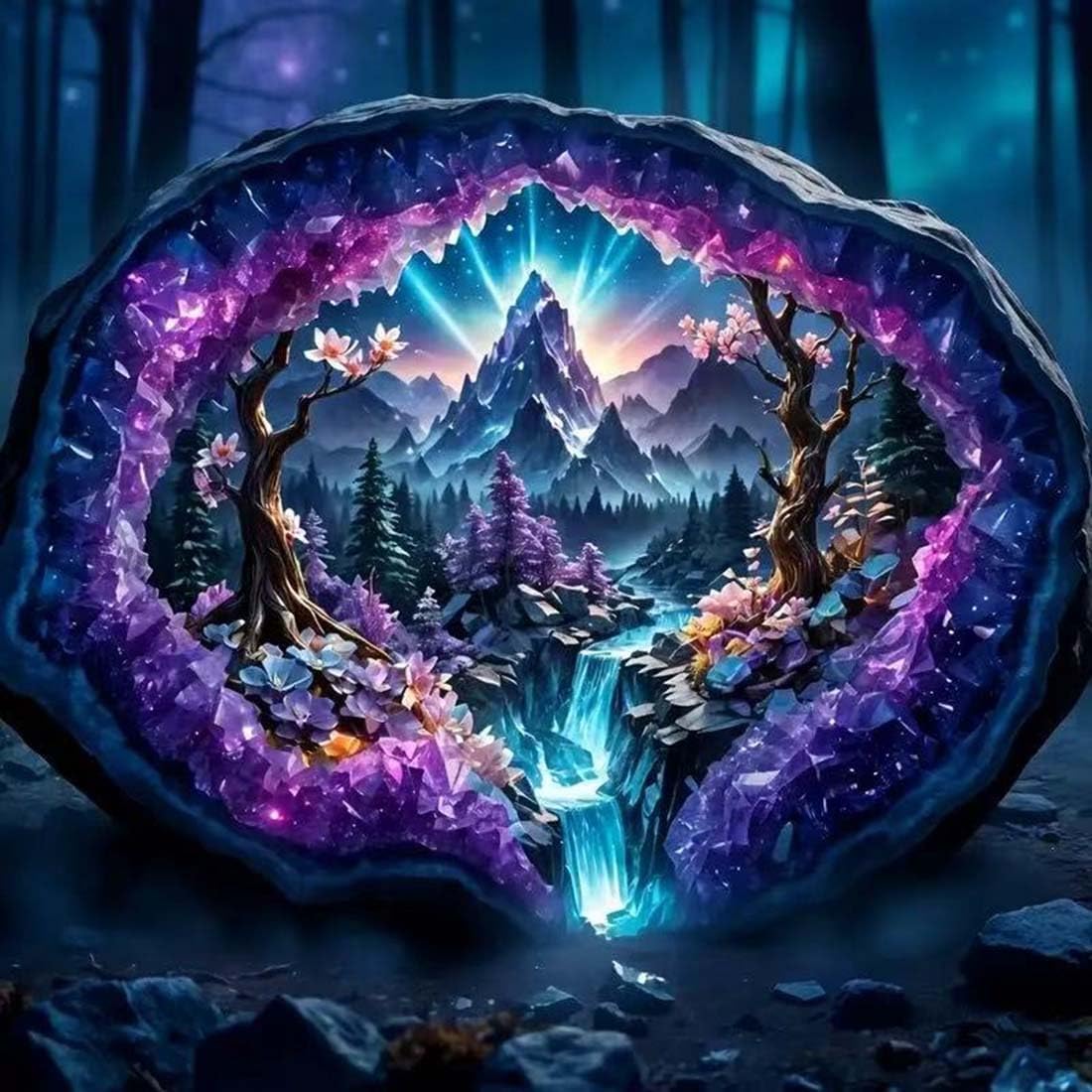 Waterfall Diamond Painting Kit for Adults &#x2013; 5D Crystal Forest Landscape Full Drill Diamond Art for Beginners &#x2013; DIY Gem Dot Scenery Craft for Home Wall Decor &#x2013; 12x12 Inch