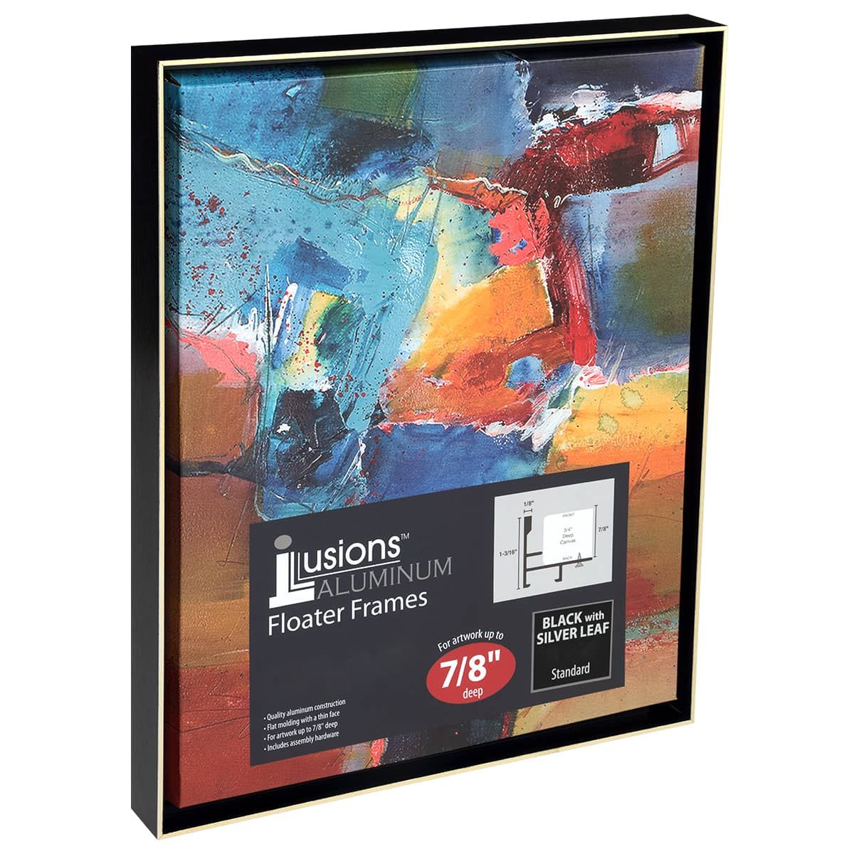 Creative Mark Illusions Aluminum Floater Frames 7/8", 12x16" Black/Silver - No Glass or Backing - Canvas Floater Frames with Sleek Metal Exterior, Flat Molding & Assembly Hardware