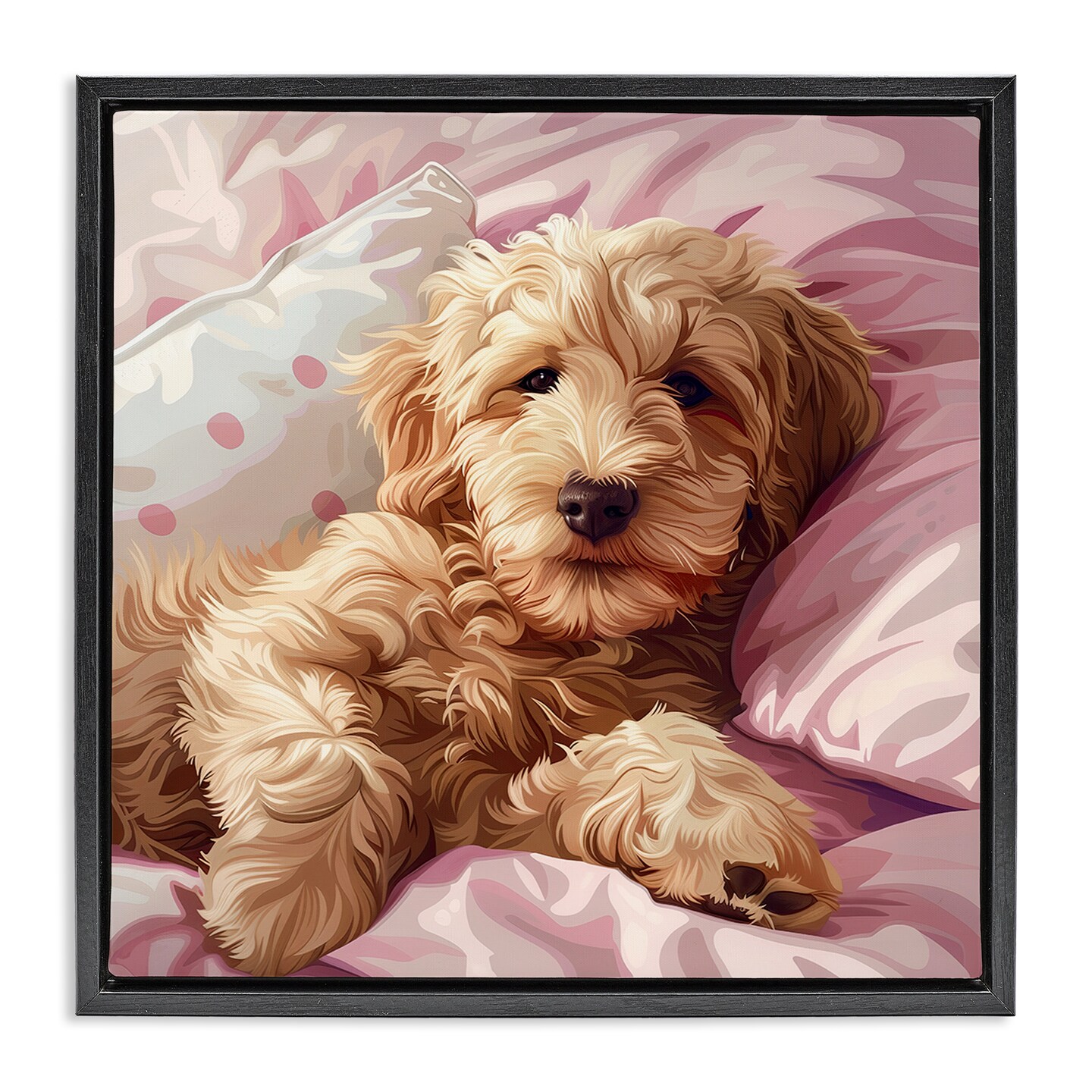 Stupell Industries Sleepy Labradoodle in Bed Floater Framed Canvas