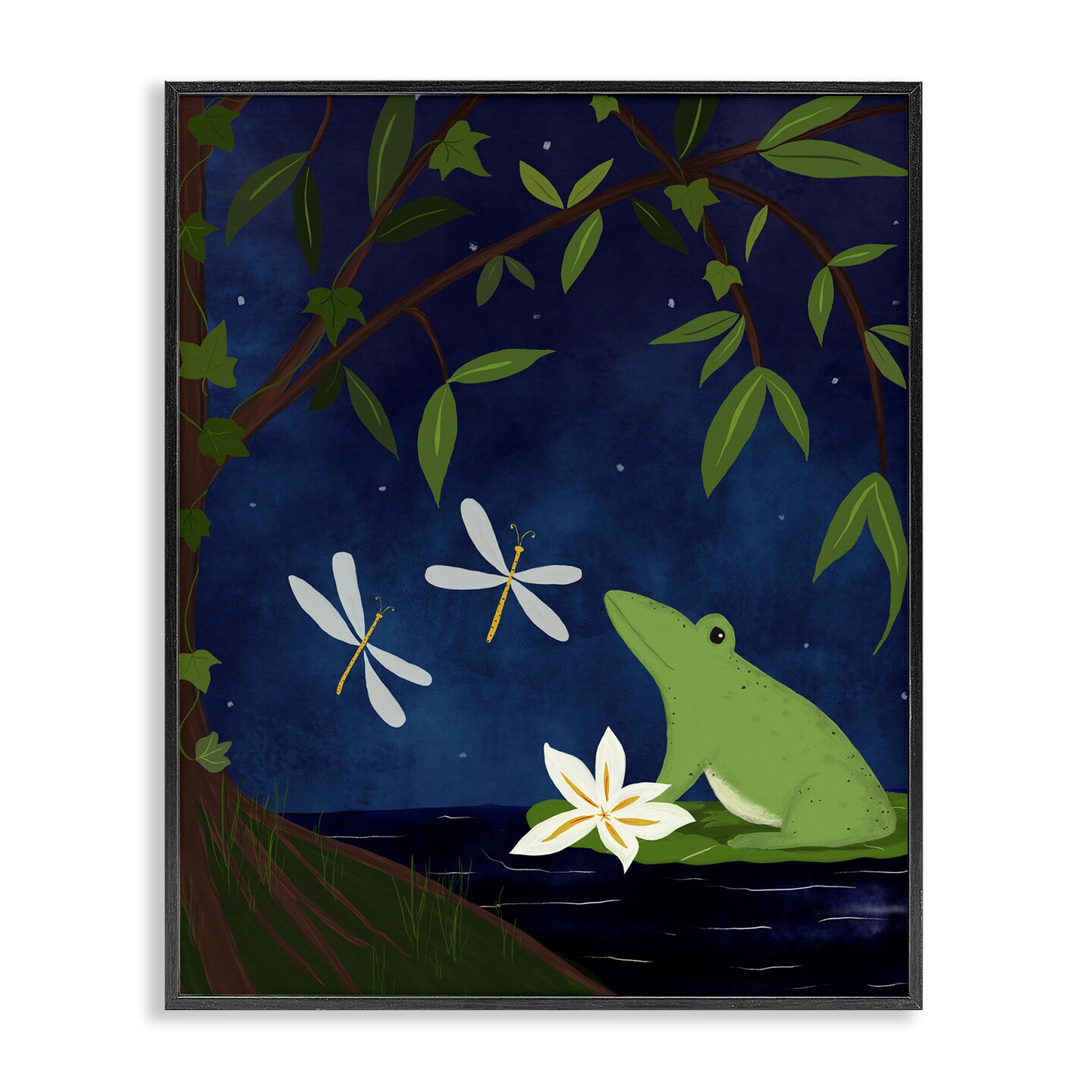 Stupell Industries Frog in Night Forest Framed Giclee Wall Art Design by Michelle Ingari Designs