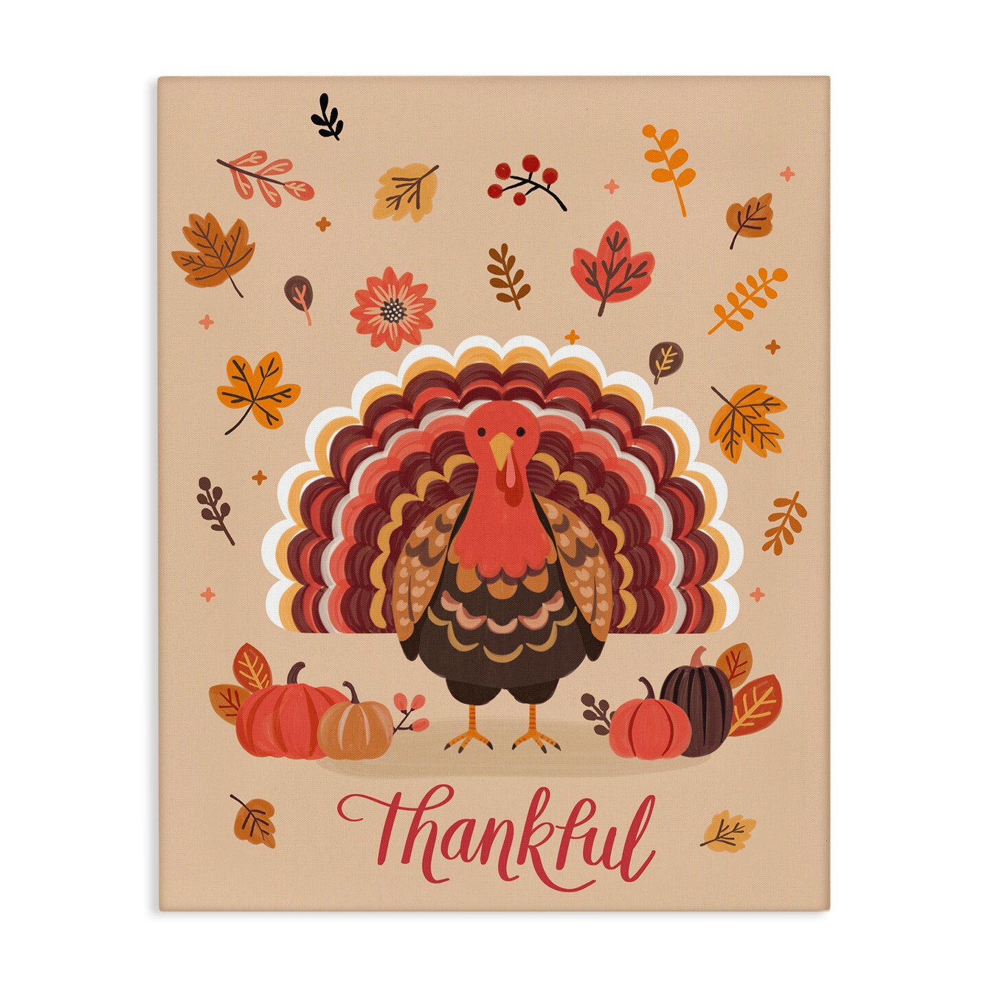 Stupell Industries Thankful Autumnal Turkey Canvas Wall Art Design by Nancy McKenzie