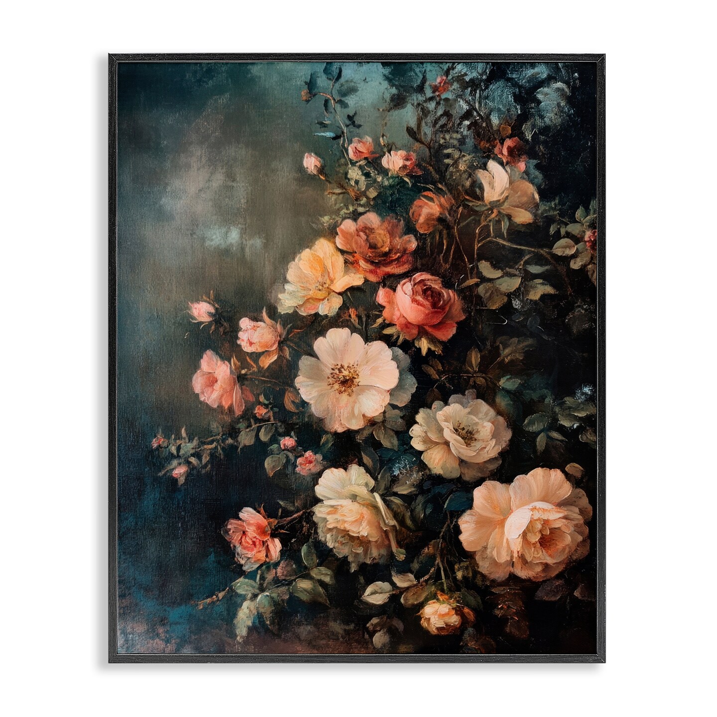 Stupell Industries Dark Rose Florals Framed Giclee Wall Art Design by Petal Prints Design
