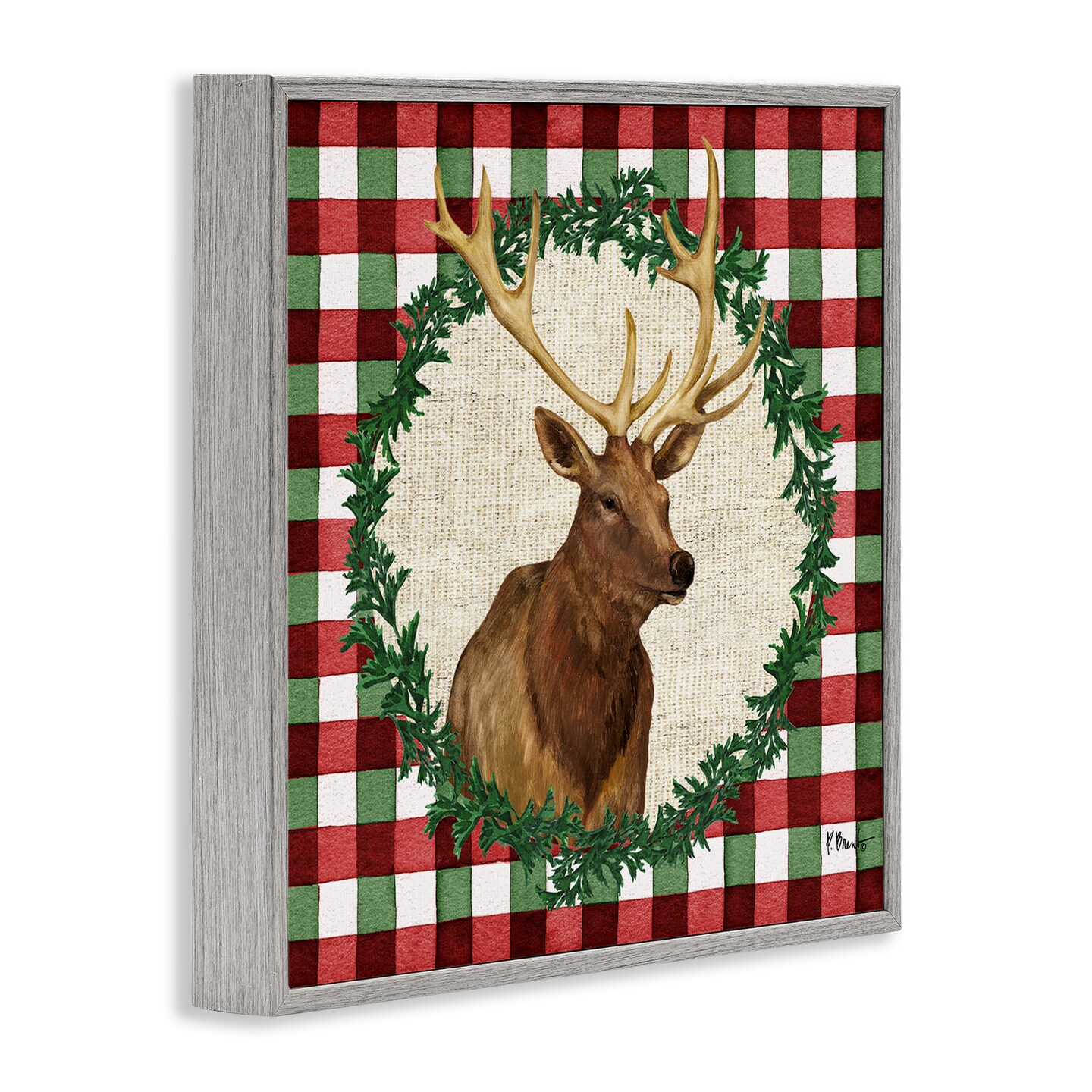 Stupell Industries Plaid Holiday Elk Framed Giclee Wall Art Design by Paul Brent