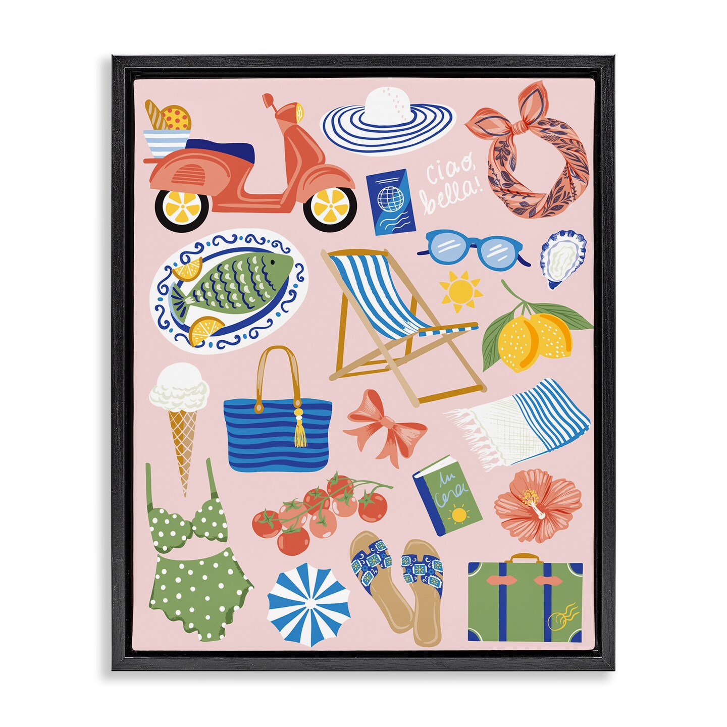 Stupell Industries Mediterranean Coast Necessities Floater Framed Canvas Wall Art Design by Arrolynn Weiderhold