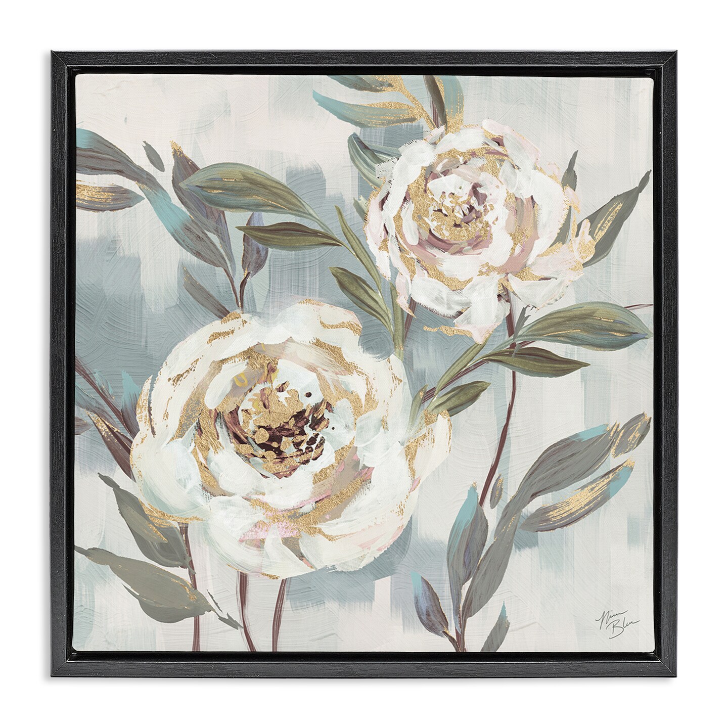 Stupell Industries Two Country Blossoms Floater Framed Canvas Wall Art Design by Nina Blue