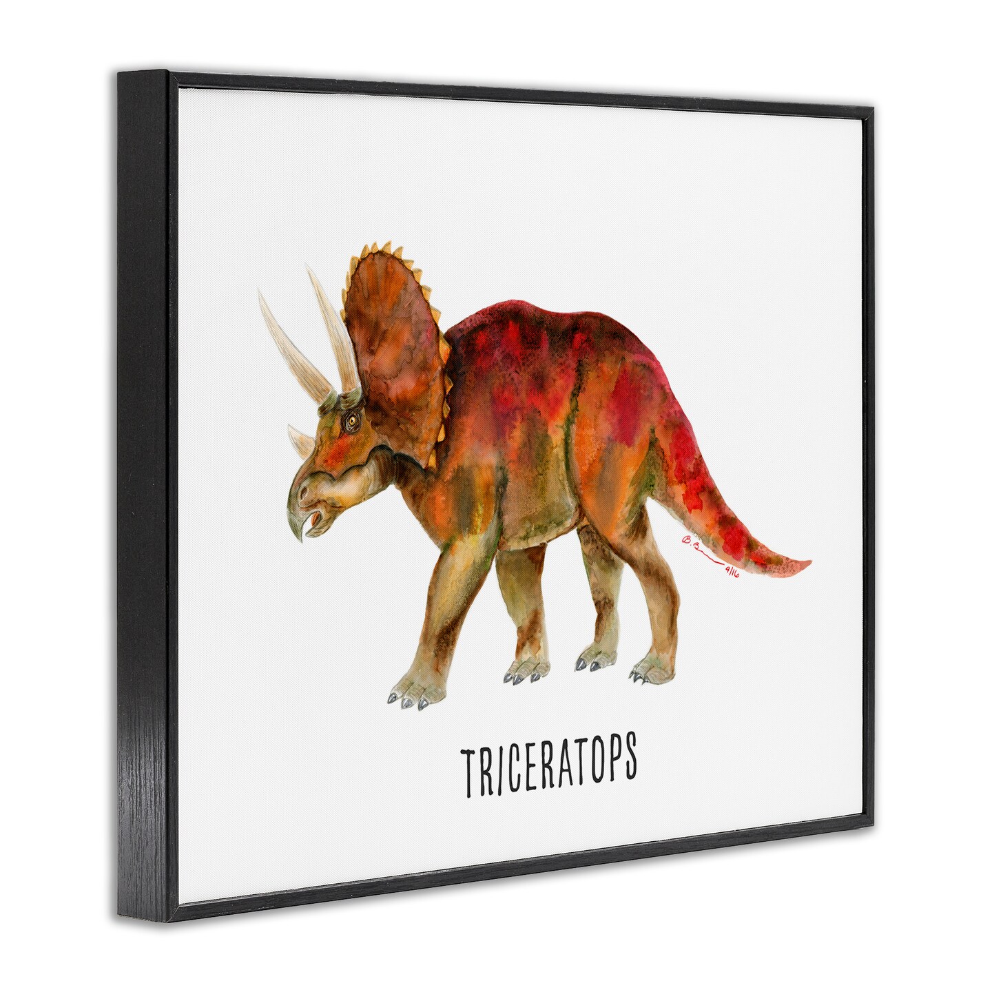 Stupell Industries Triceratops Dinosaur Learning Framed Giclee Wall Art Design by Brett Blumenthal