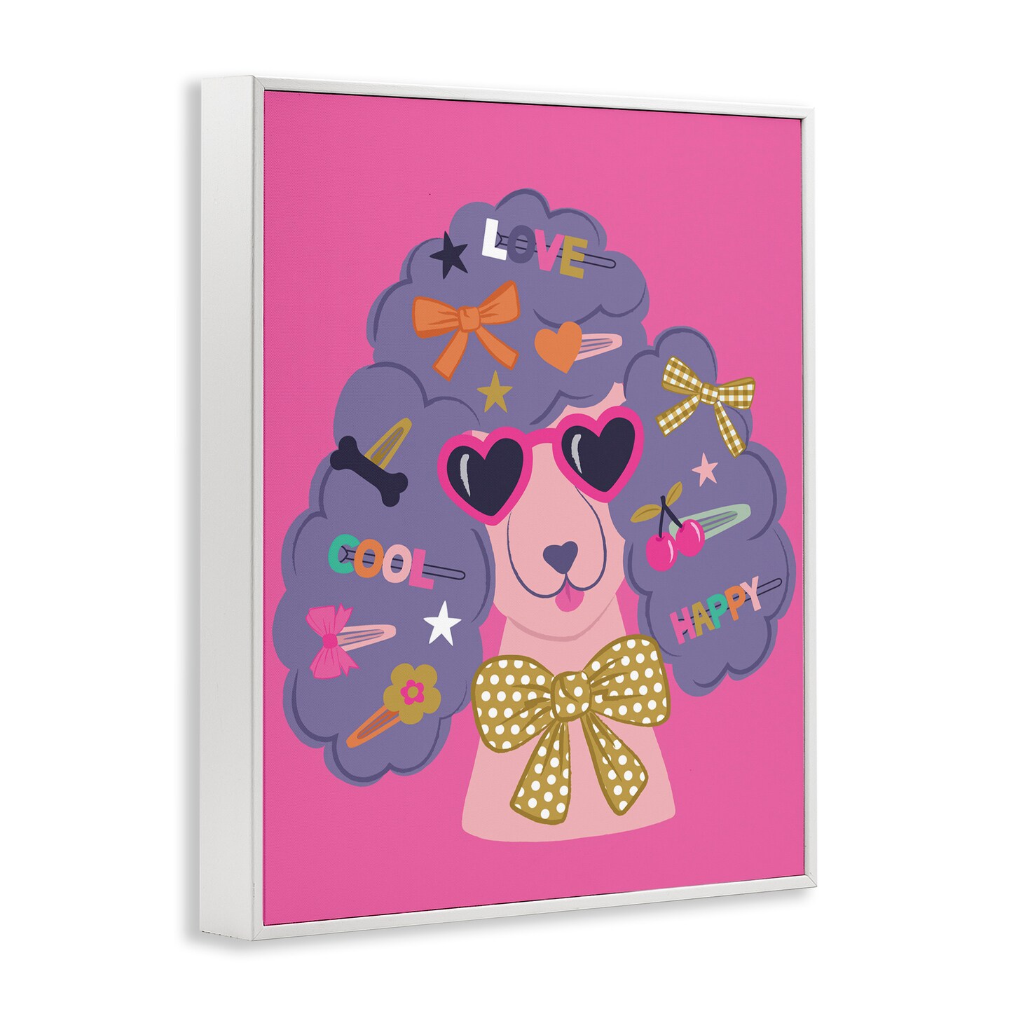 Stupell Industries Poodle with Hair Baubles Framed Giclee Wall Art Design by Lisa Perry Whitebutton