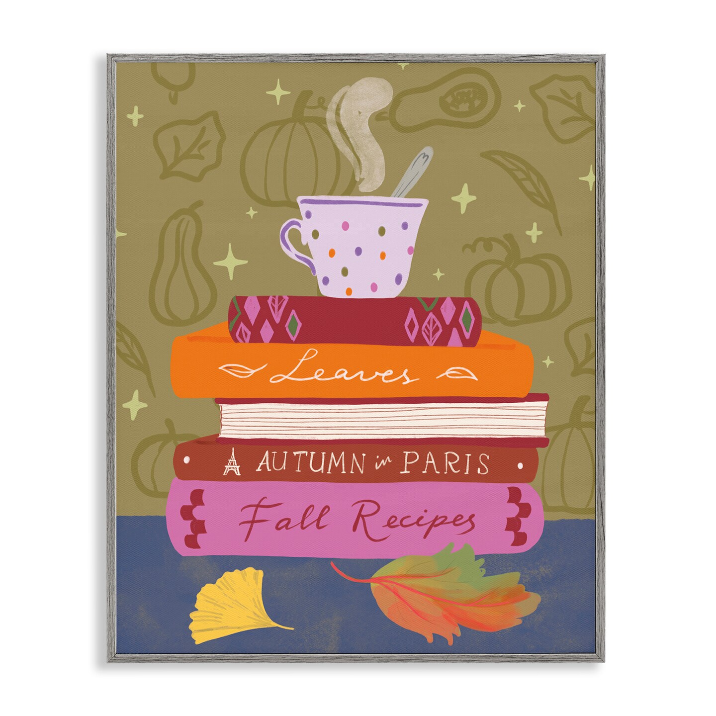 Stupell Industries Autumnal Mug on Bookstack Framed Giclee Wall Art Design by Be Ni La