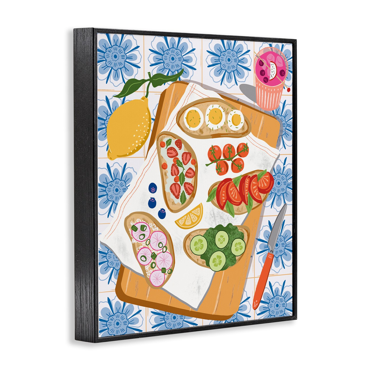 Stupell Industries Delicious Toasts on Florals Framed Giclee Wall Art Design by Jo Reid