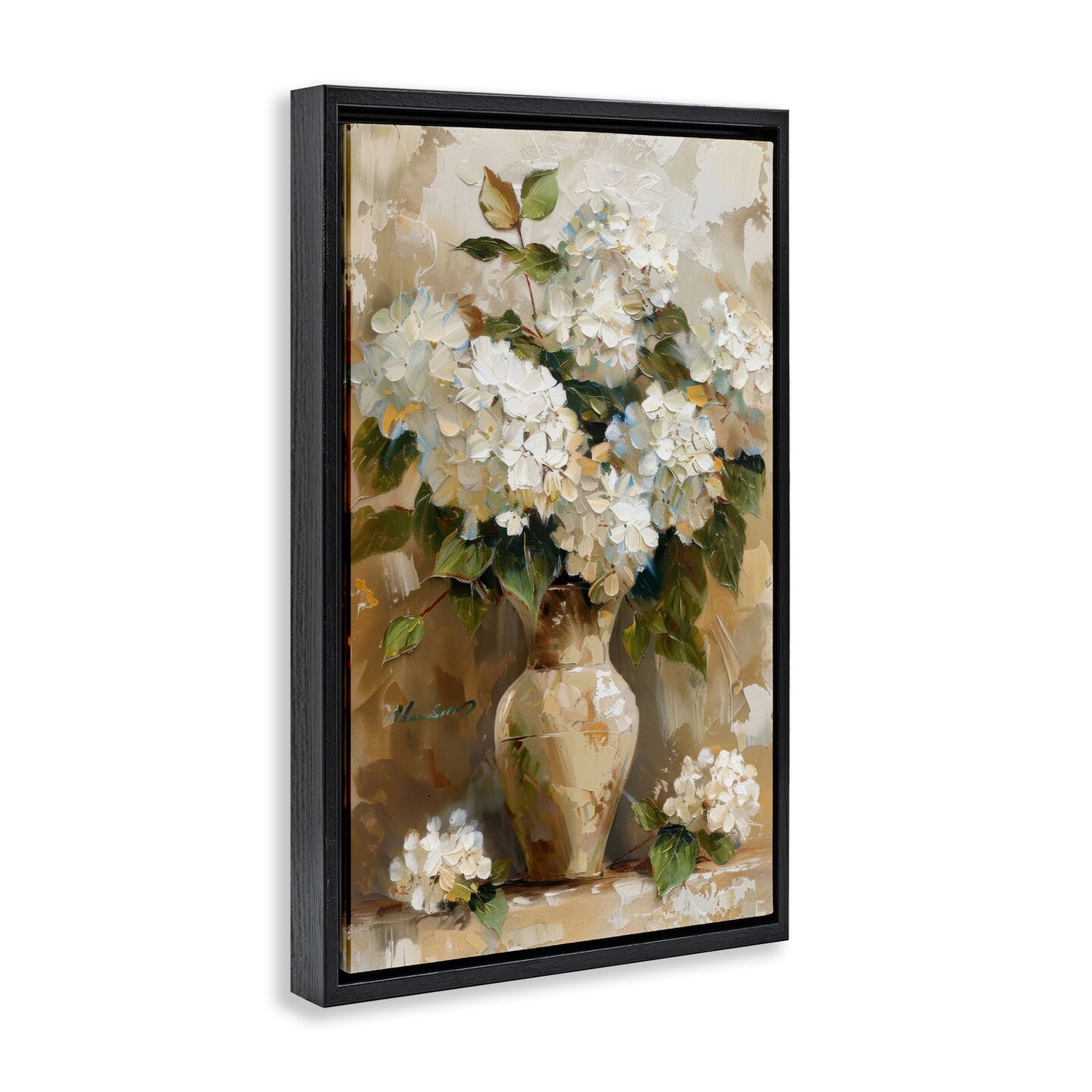 Stupell Industries Vintage White Hydrangeas Floater Framed Canvas Wall Art Design by LSR Design Studio