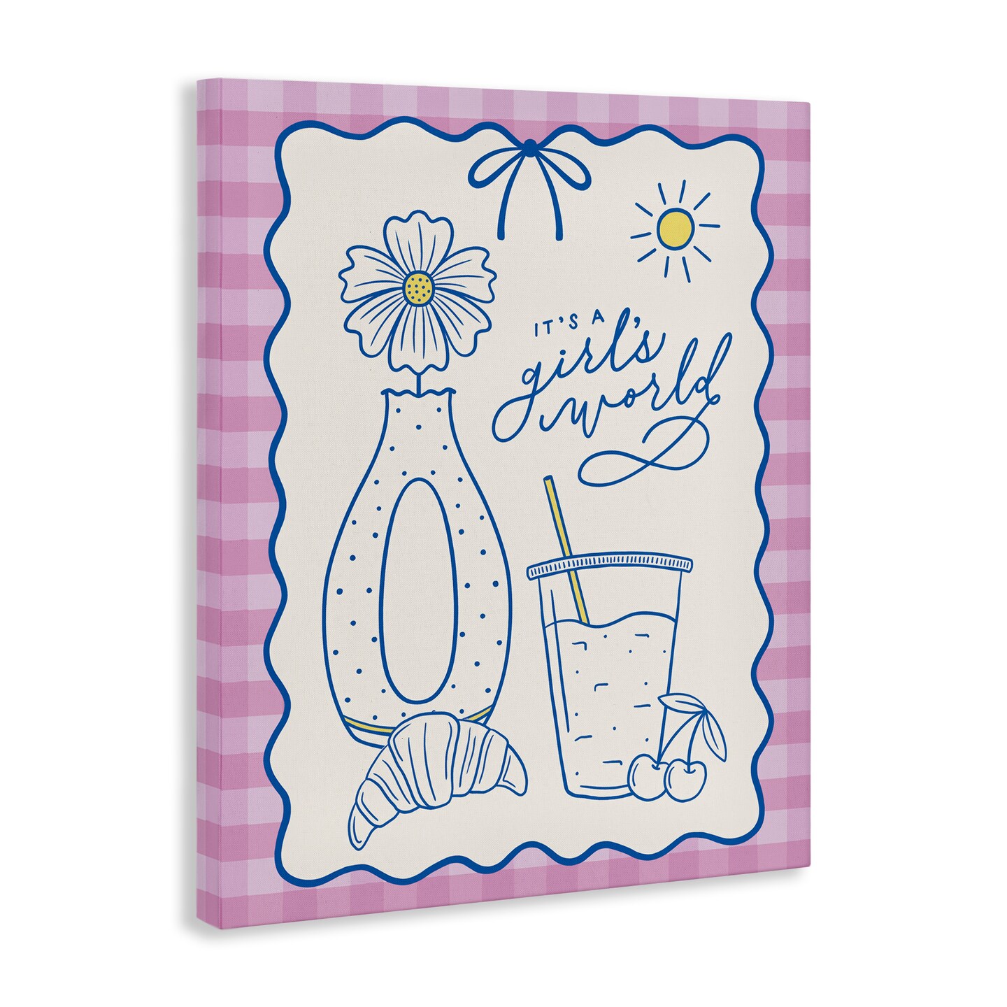 Stupell Industries Girl's World on Plaid Canvas Wall Art Design by Jalynn Heerdt