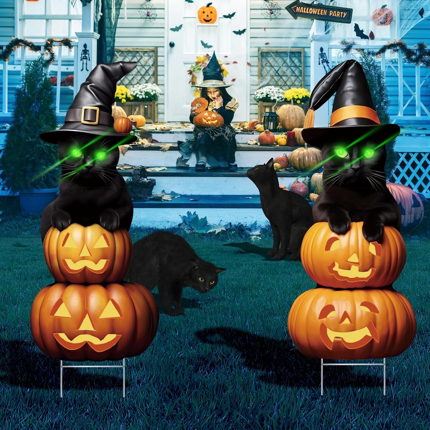 2Pcs 4.0FT Black Cat Halloween Decorations Outdoor- Plastic Yard Signs With Stakes