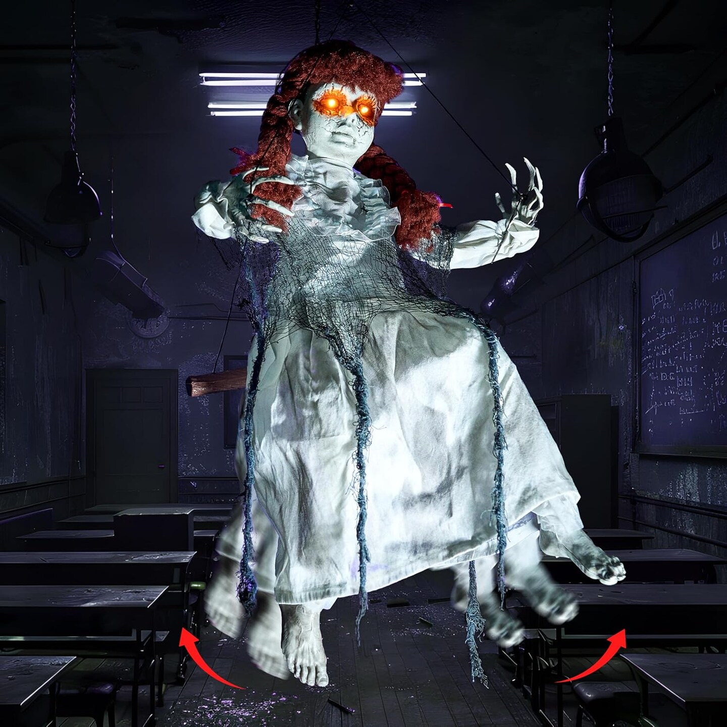 Outdoor Swinging White Doll with Creepy Sound Animatronics