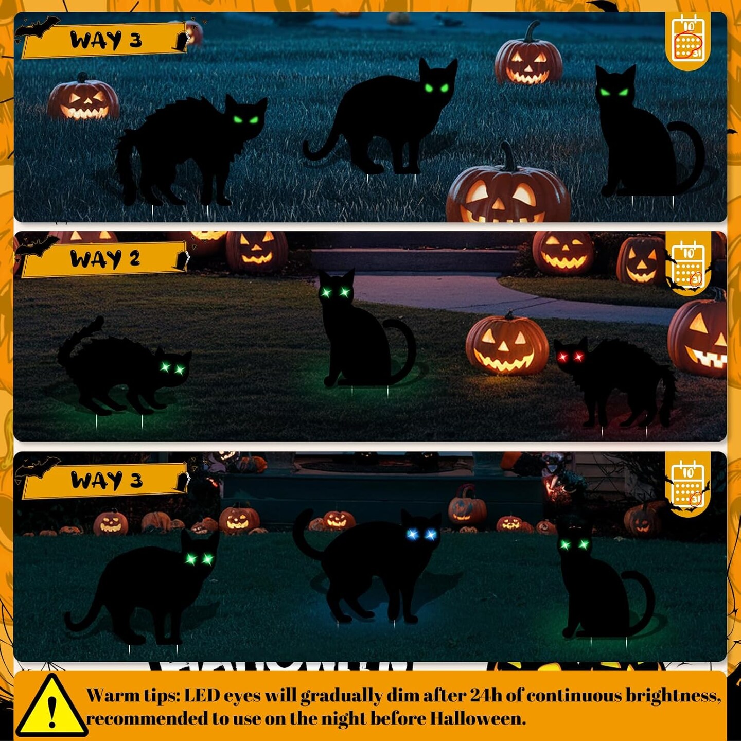 6Pack Black Cat Halloween Decor Yard Signs, Scary Cat Silhouette
