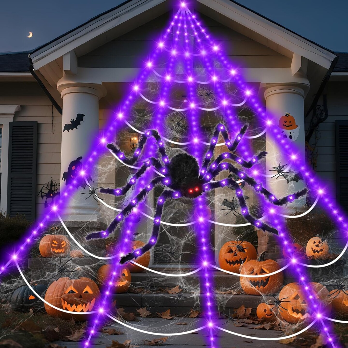 15.8Ft Giant Spider Web Halloween Decorations with 250 LED Lights