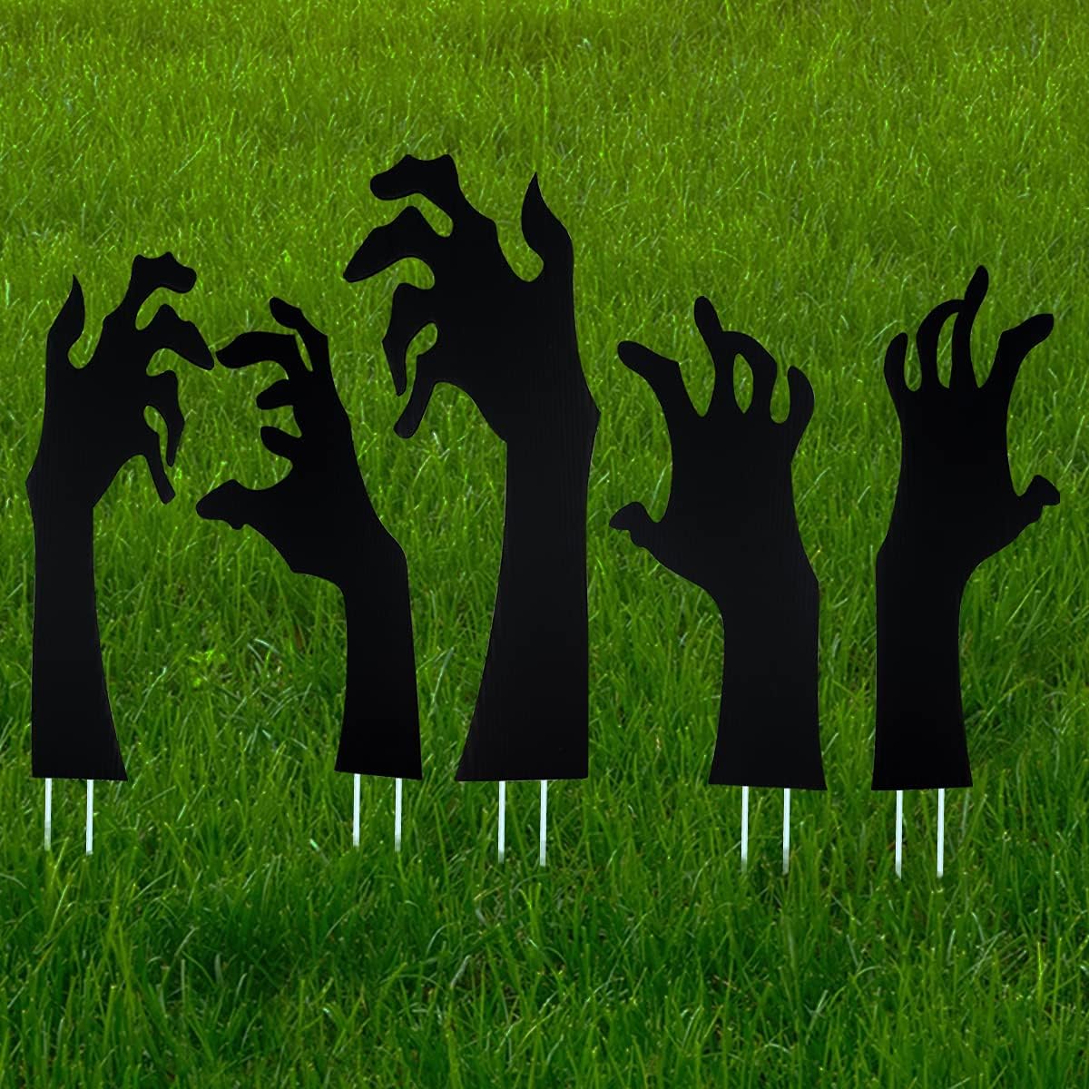5 Pack Halloween Black Hands Yard Signs with Stakes Scary