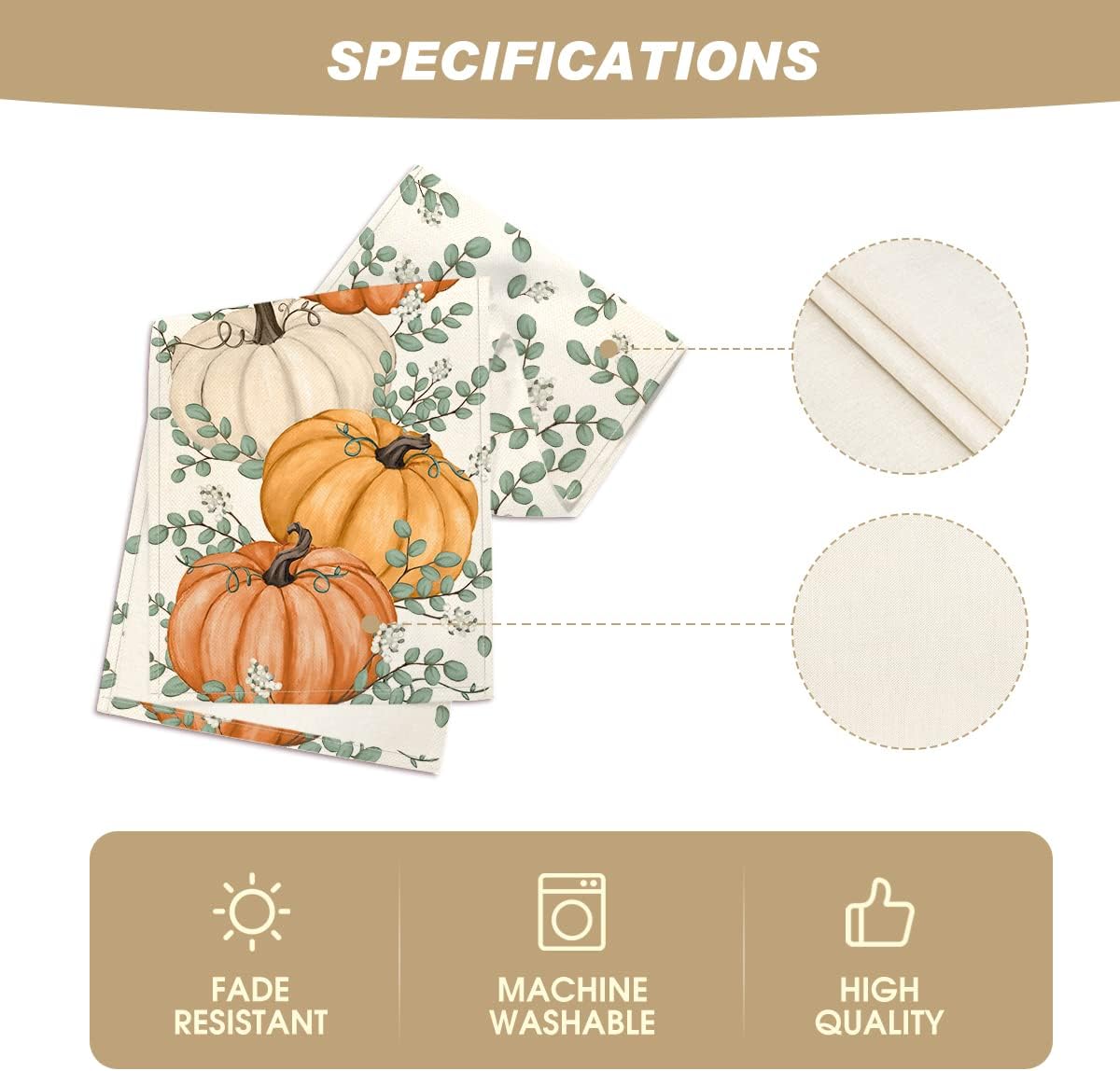 Orange - Pumpkins Eucalyptus Leaves Fall Table Runner