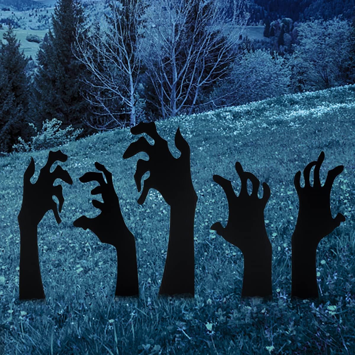 5 Pack Halloween Black Hands Yard Signs with Stakes Scary