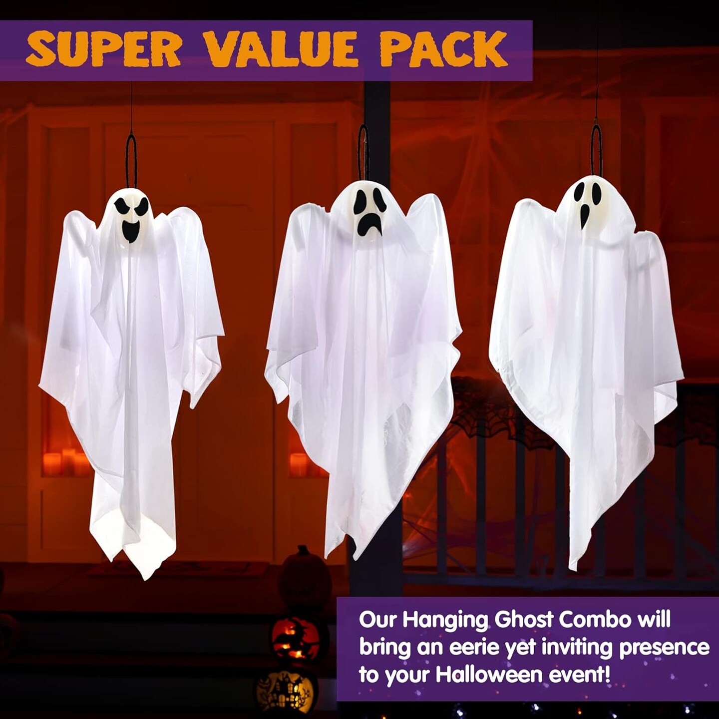 27.5&#x22; Halloween Hanging Ghosts Decorations Outdoor