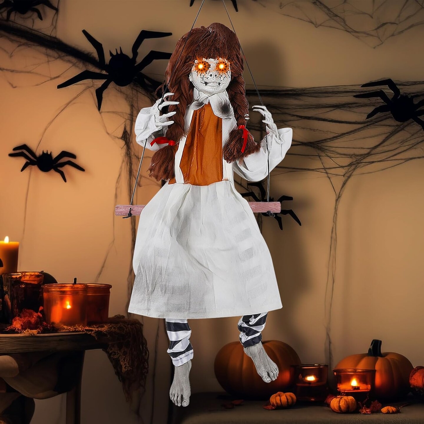 Halloween Animatronic Decorations Outdoor Hanging Swing Girl