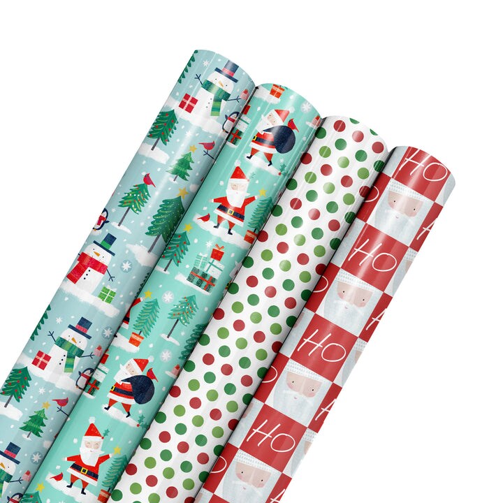 LaRibbons 30" x 10' Holiday Reversible Wrapping Paper Bundle (4-pack) | Winter Friends