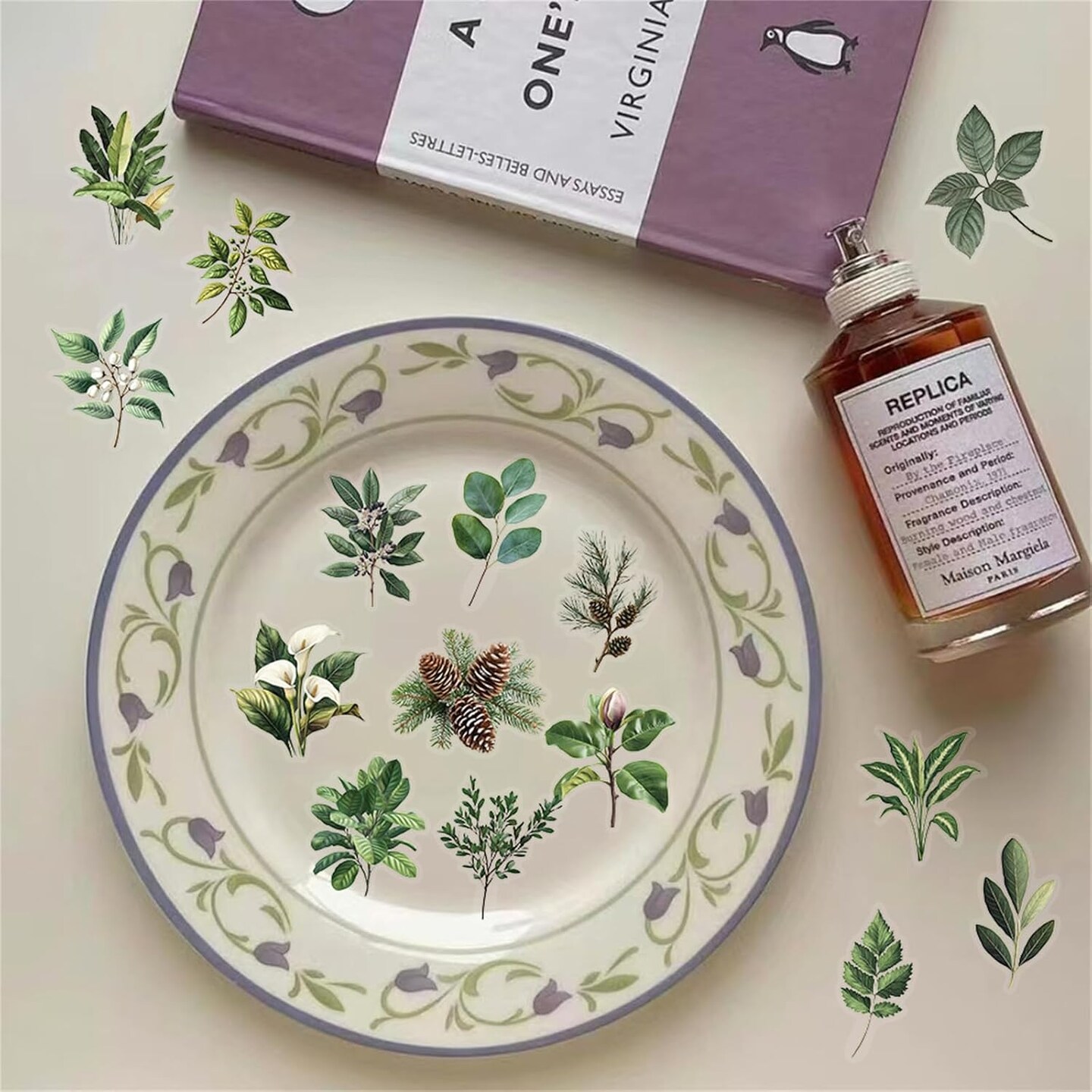 50PCS Leaf Stickers PET Transparent Stickers Nature Green Decals Waterproof