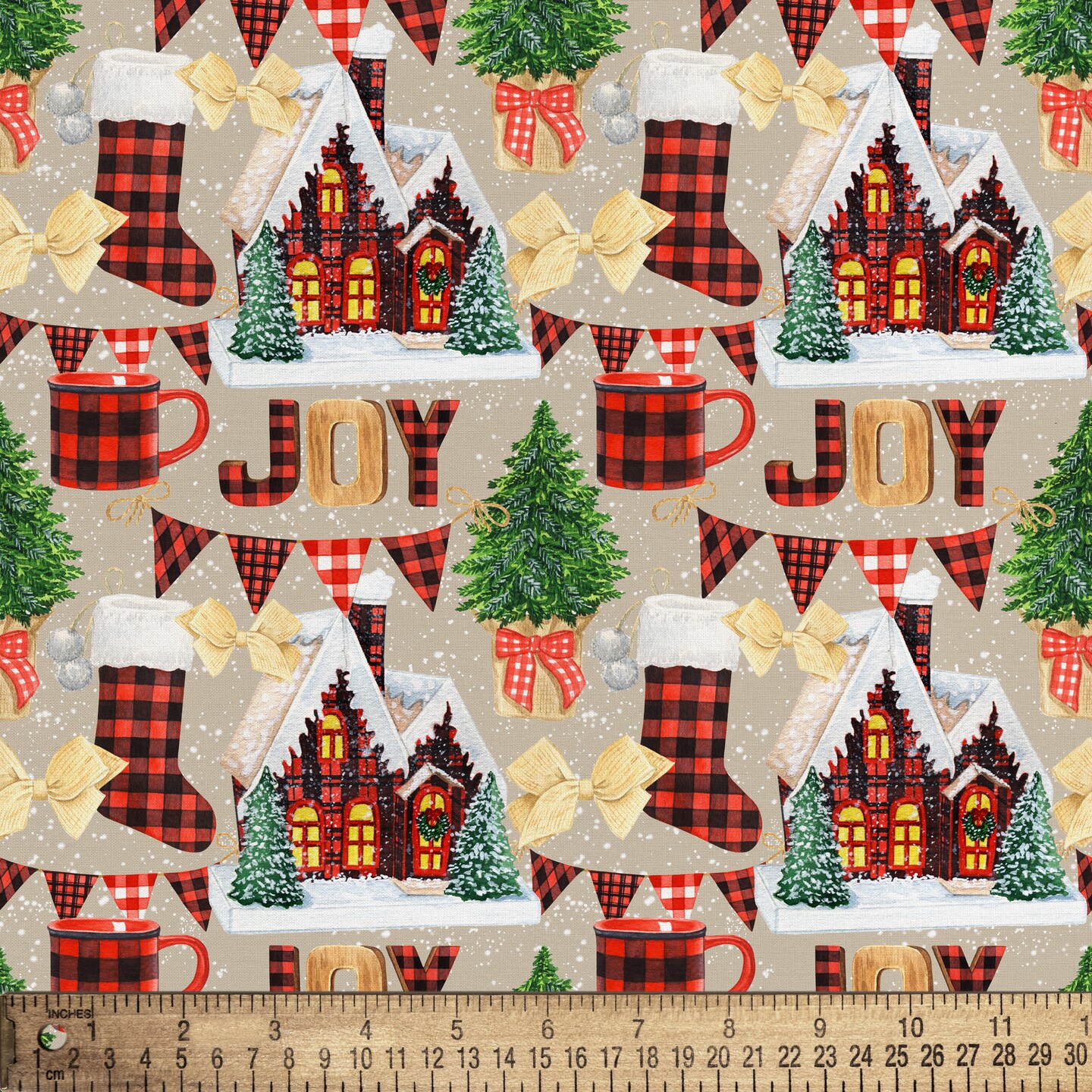 DAVID TEXTILES CHRISTMAS PLAIDS  CREAM 8 YD BOLT