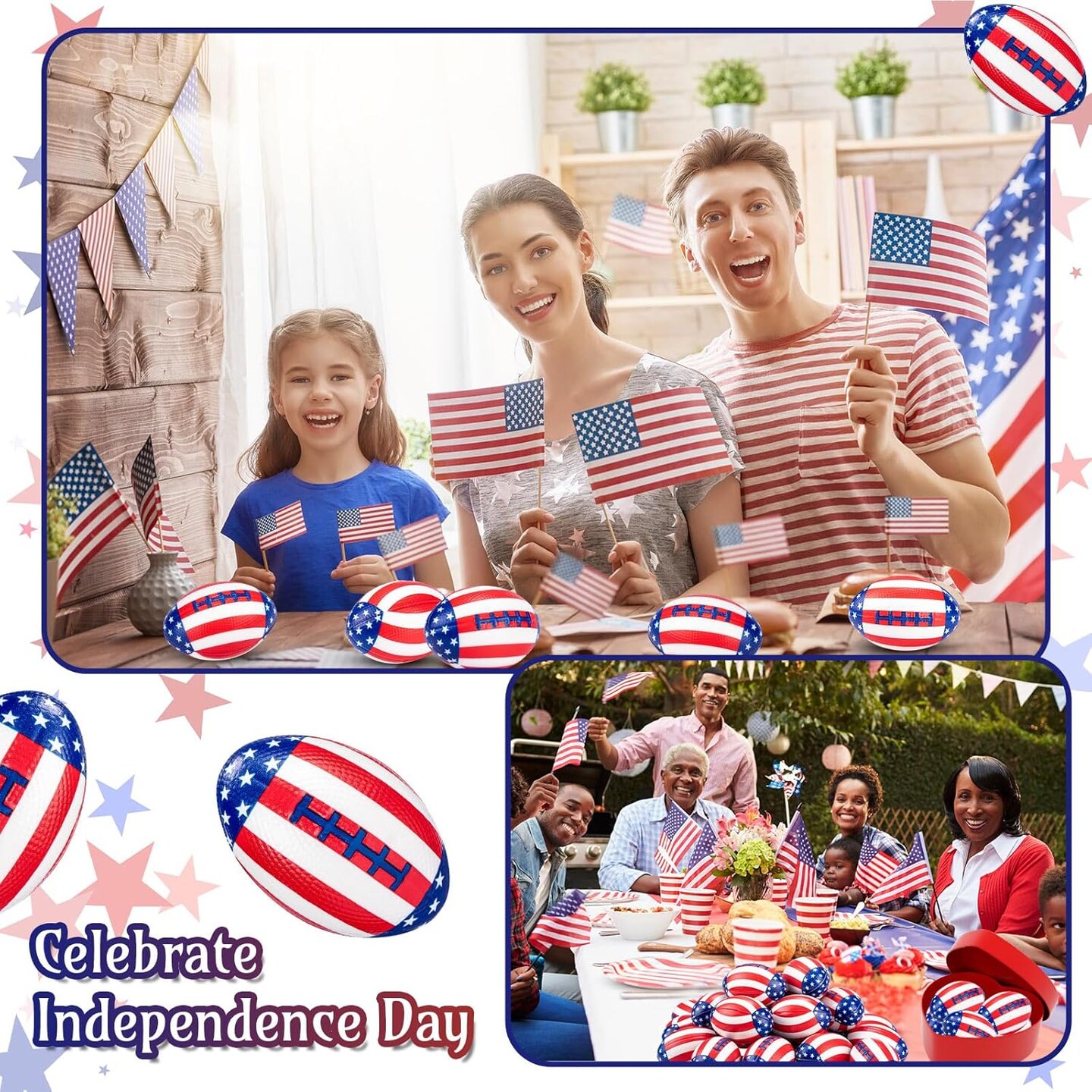 48 Pcs 4th of July Football Stress Ball 3.35 Inch Mini Independence Day Foam Patriotic Relief Toys