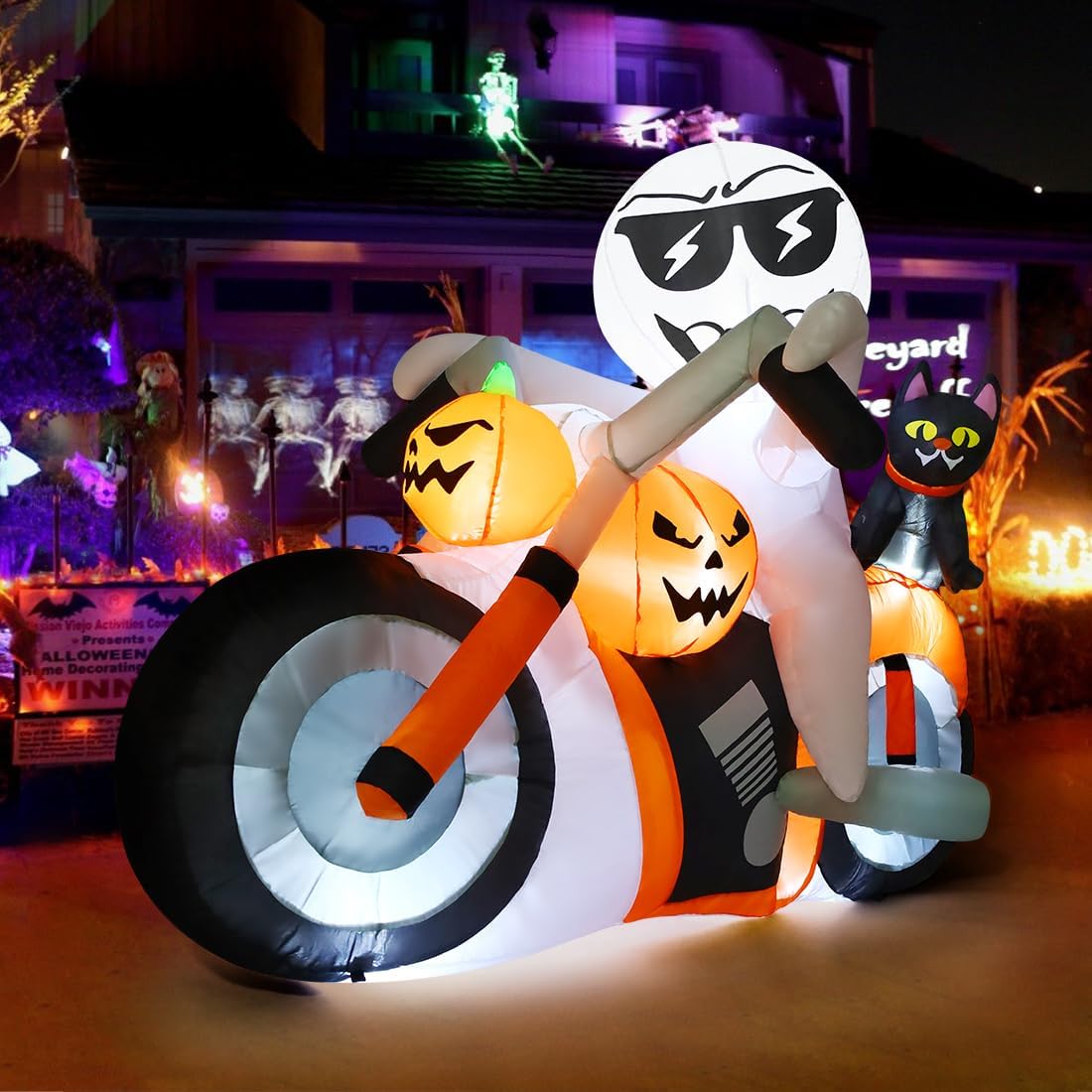 GOOSH 6 FT Halloween Inflatables Ghost Outdoor Blow Up Yard Pumpkin Cat Motorcycle