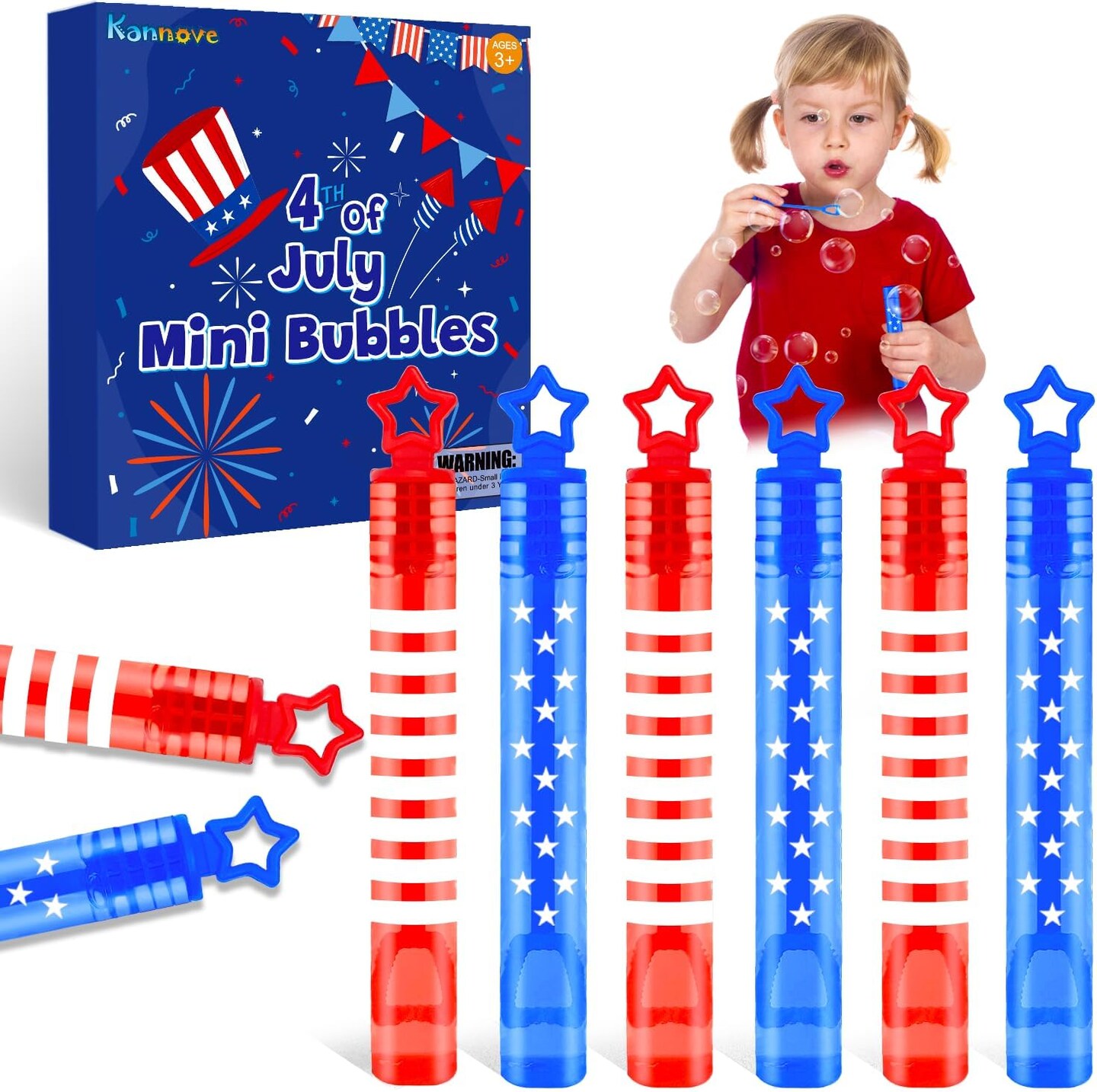 32 Pack 4th of July Bubbles Toys Gifts for Kids,Red White Blue Mini Bubble Wands for Toddlers,Goodie Bags Stuffers Party Favors,Classroom Games Activities Prizes Treats for Memorial Independence Day