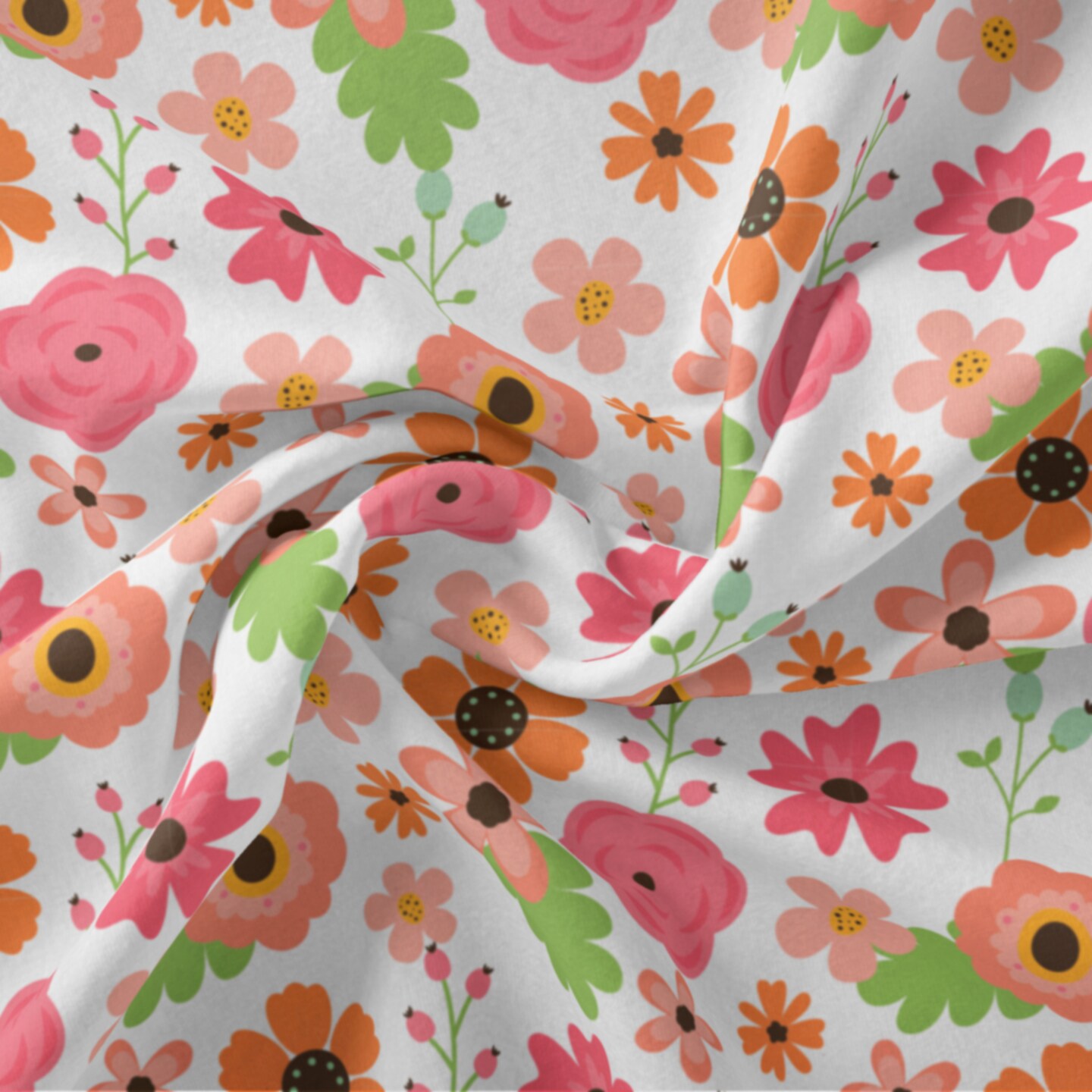 DAVID TEXTILES SPRING FLOWERS WHITE FLANNEL 6 YD BOLT