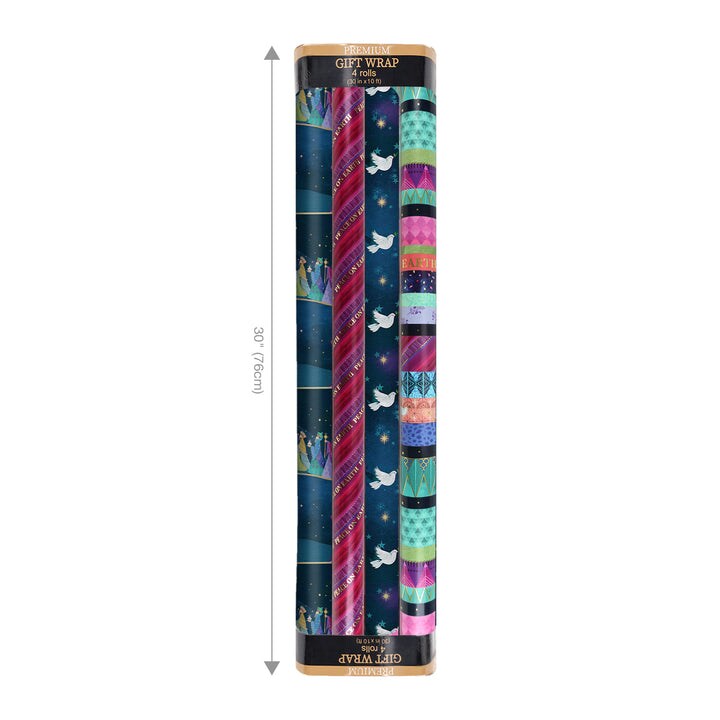 LaRibbons 30&#x22; x 10&#x27; Holiday Wrapping Paper Bundle (4-pack) | Peace on Earth