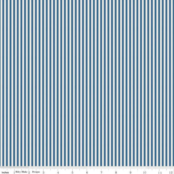 1/8&#x22; Stripe in Coastal Blue on Ivory (c505-coastalblue) | Stripes | Riley Blake Designs | Riley Blake