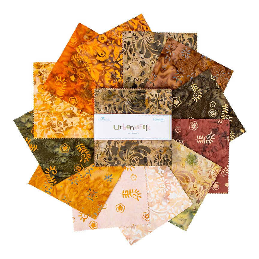 Expressions Batiks 5" Square Pack (Charm Pack / 5" Stacker) in Urban Folk Primitive by Riley Blake Designs for Riley Blake (5-23115B-42)