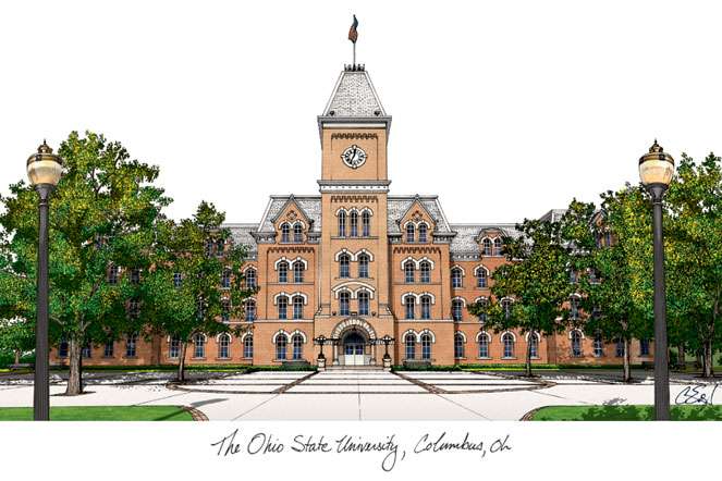 Ohio State University 11w x 8.5h Manhattan Black Single Mat Gold Embossed Diploma Frame with Bonus Campus Images Lithograph (value savings at $59)