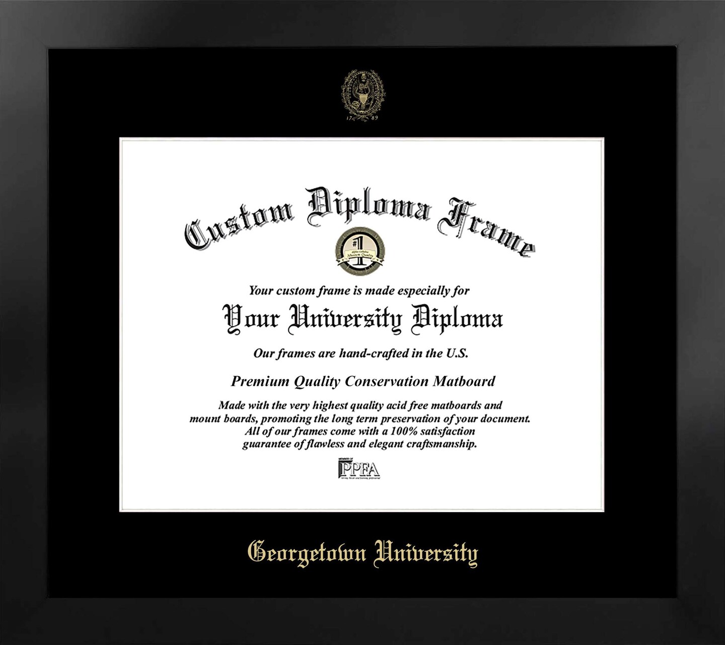 Georgetown University 17w x 14h Manhattan Black Single Mat Gold Embossed Diploma Frame with Bonus Campus Images Lithograph (value savings at $59) with Campus Images Lithograph