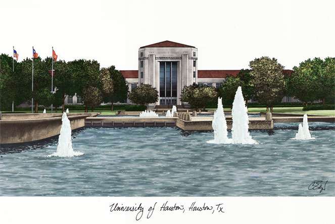University of Houston 14w x 11h Manhattan Black Single Mat Gold Embossed Diploma Frame with Bonus Campus Images Lithograph (value savings at $59)