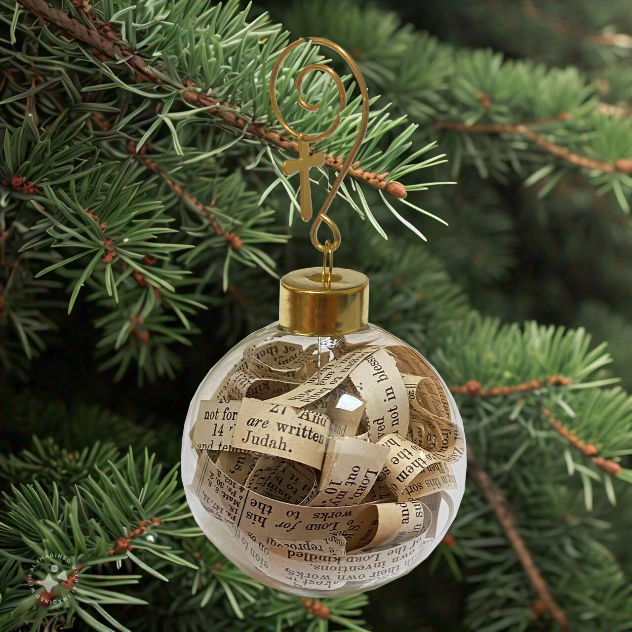 Bible Ornament Made with Pages from a Bible, Handmade Bible Ornament with Scripture Bible Verses Inside Glass Ball, Christmas Tree Decor - image9