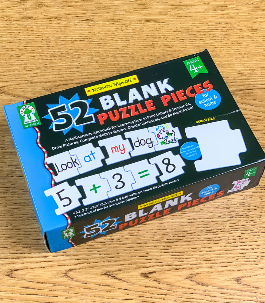 Key Education Blank Puzzle Set, 52 Dry Erase Pieces for Drawing, Counting, Writing Practice, and More, Write On Wipe Off Manipulatives for Kids Ages 4+