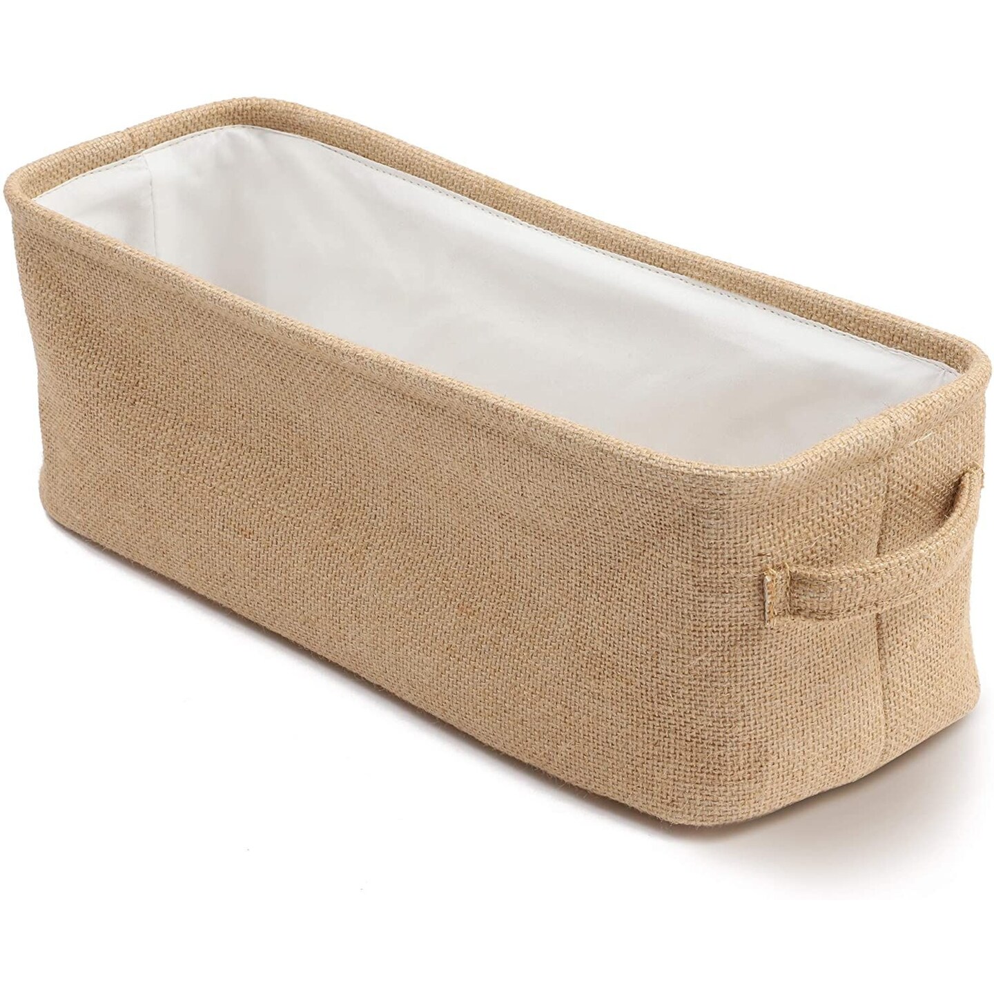 Brown Jute Fabric Storage Bin Basket Container Cubes Organizer with Handles Rectangular 16"x6"x5.25"