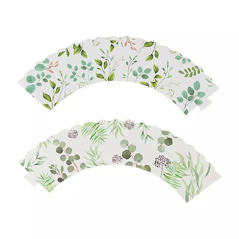 25 White Green Eucalyptus Leaves Print Cupcake Liners Muffin Wrappers Events