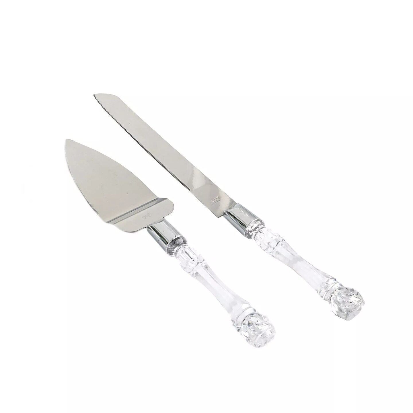 Silver Clear Knife and Server Crystal Handles Cake Serving Set Wedding Tableware